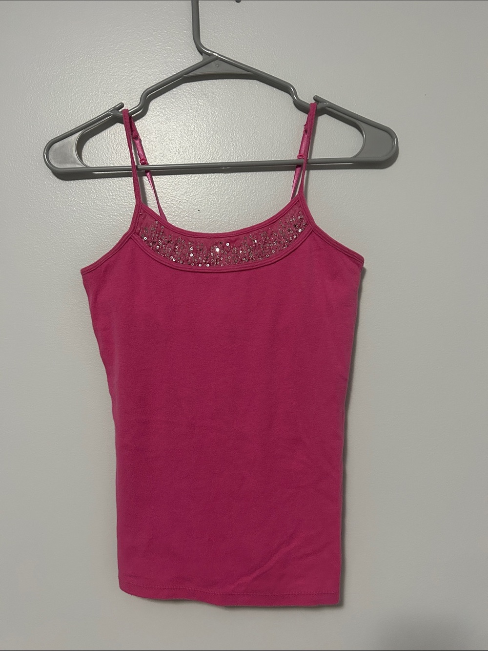 Limited Too Hot Pink Sequin Trim Spaghetti Tank